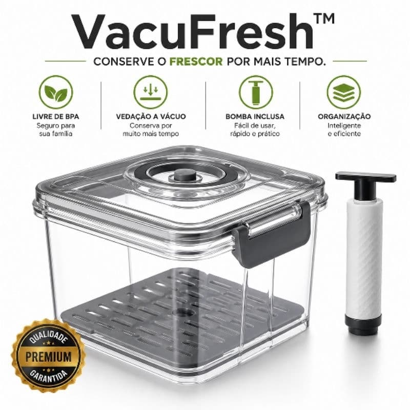 Pote Hermético a Vácuo 1,5L com Bomba Manual BPA Free Vedação Hermética Organizador de Alimentos para Geladeira