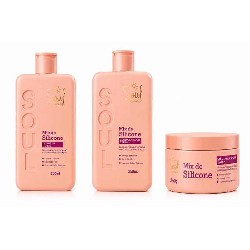 Kit Mix de Silicone Soul Cosméticos – Shampoo + Condicionador + Máscara Capilar