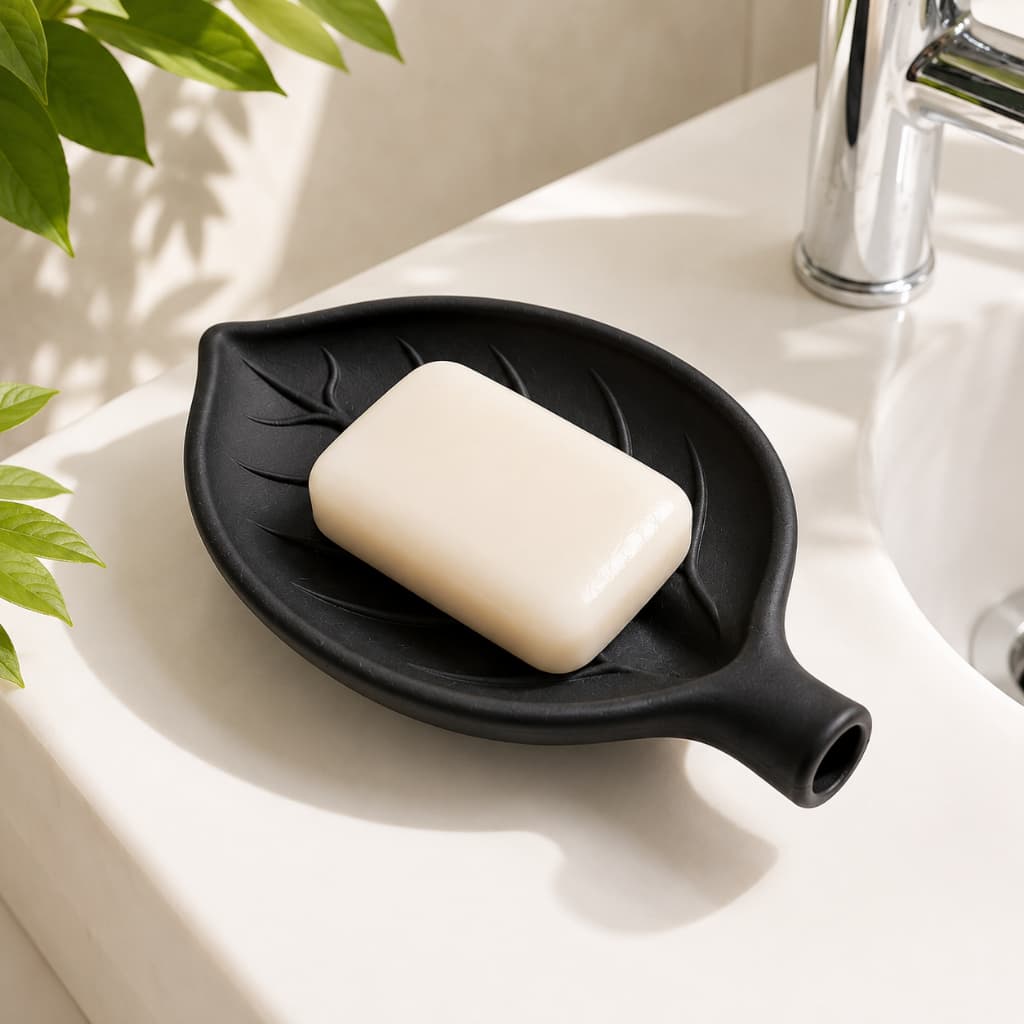 Saboneteira Folha Criativa Elegante Premium com Dreno | Porta Sabonete de Luxo Decorativo Moderno para Banheiro e Pia