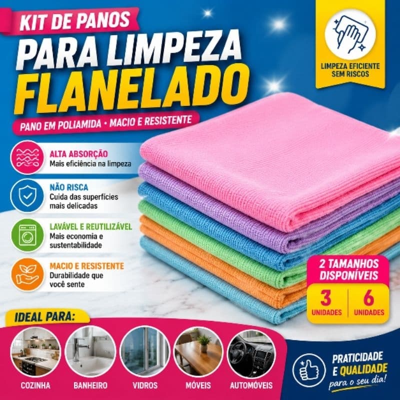 Kit de Panos para Limpeza Flanelado Pano em Poliamida Pano de Limpeza