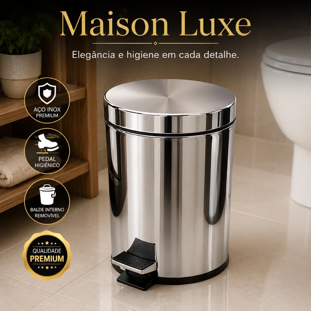 Lixeira Inox 3 Litros Pedal Balde Interno Removivel Cozinha Banheiro Escritório