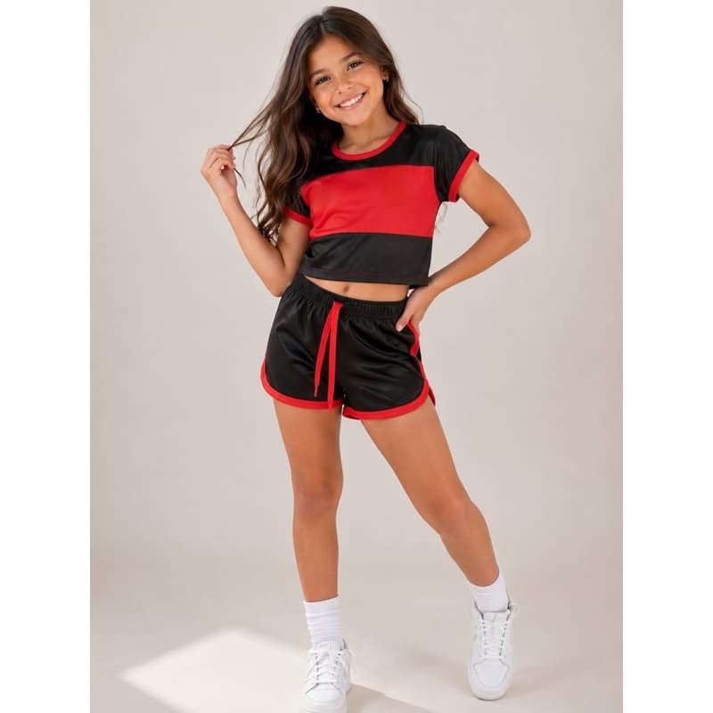 CONJUNTO INFANTIL MENINA CROPPED + SHORT VÁRIAS CORES