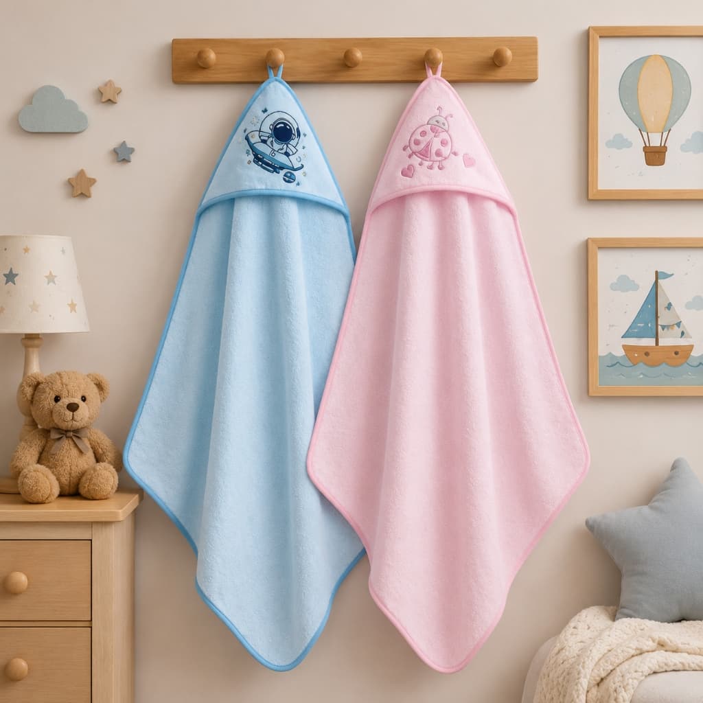 Toalha Infantil com Capuz para Bebê 65x65cm Estampada Azul Bebê Rosa Bebê Enxoval Tecido Premium