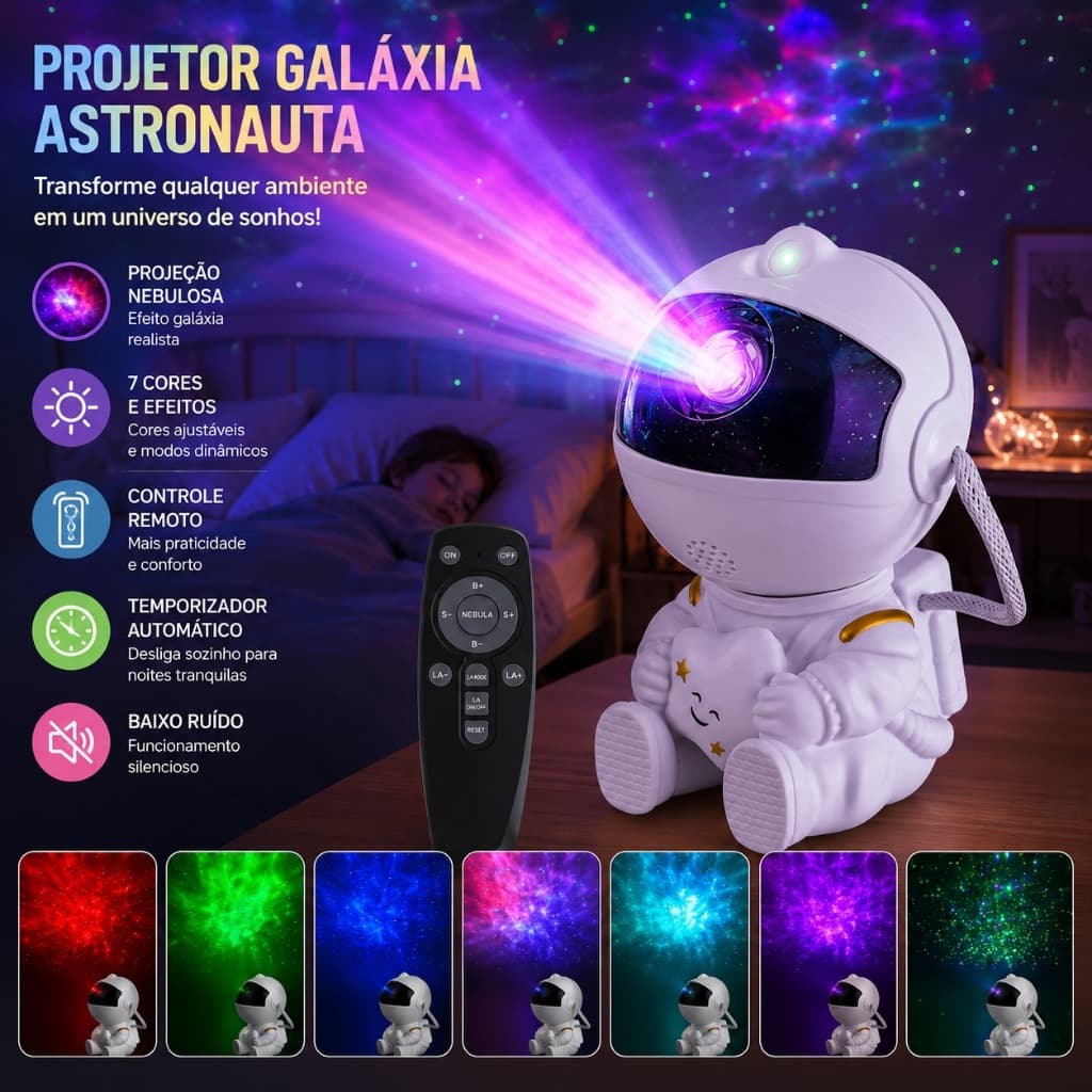 Astronauta galáxia projetor luz noturna branca segurando estrela, estrelas projetores lâmpada para quarto de crianças, d