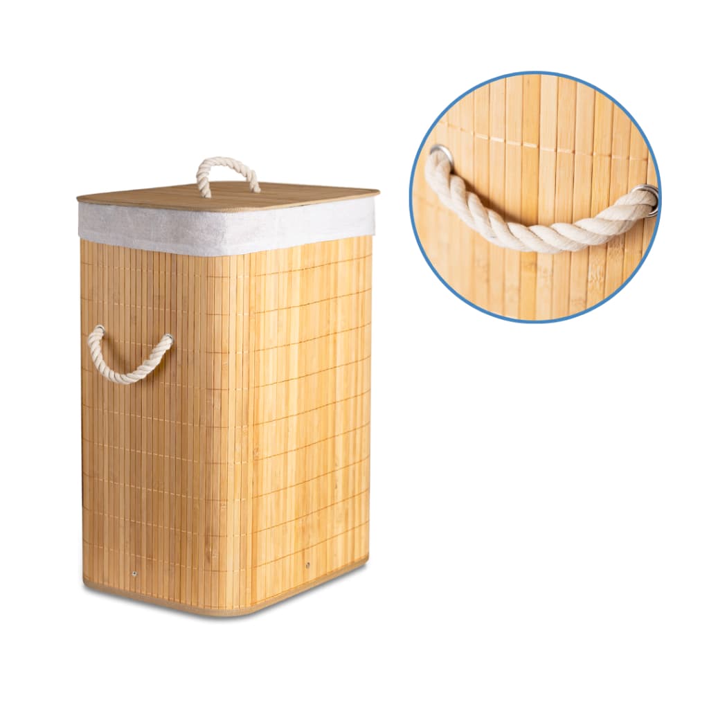 Cesto De Roupa Bambu Dobrável 60 Litros Lavanderia Banheiro Quadrado