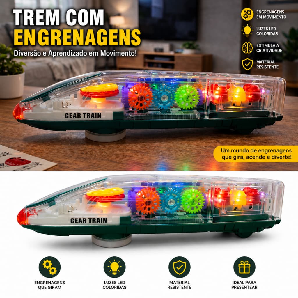 Trem Educativo Transparente Com Engrenagens Didatico Incrivel Brinquedo Infantil