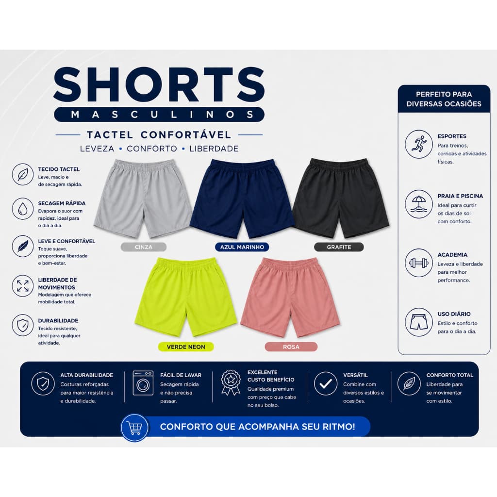 Shorts Masculino Mauricinho Tactel Moda Praia Lazer