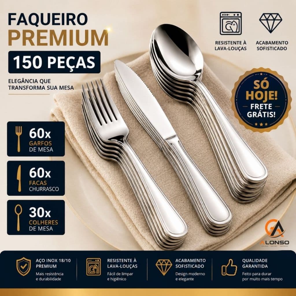 Jogo 150 Talheres em Aço Inox 60 Garfos 60 Facas 30 Colheres Casa Cozinha Buffet Restaurante