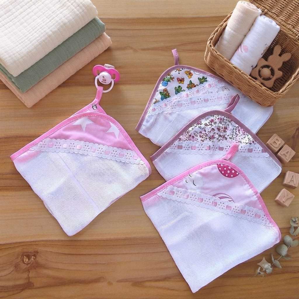 Kit 5 Toalhinhas de Boca para Bebê com Porta Chupeta 100% Algodão Super Macia