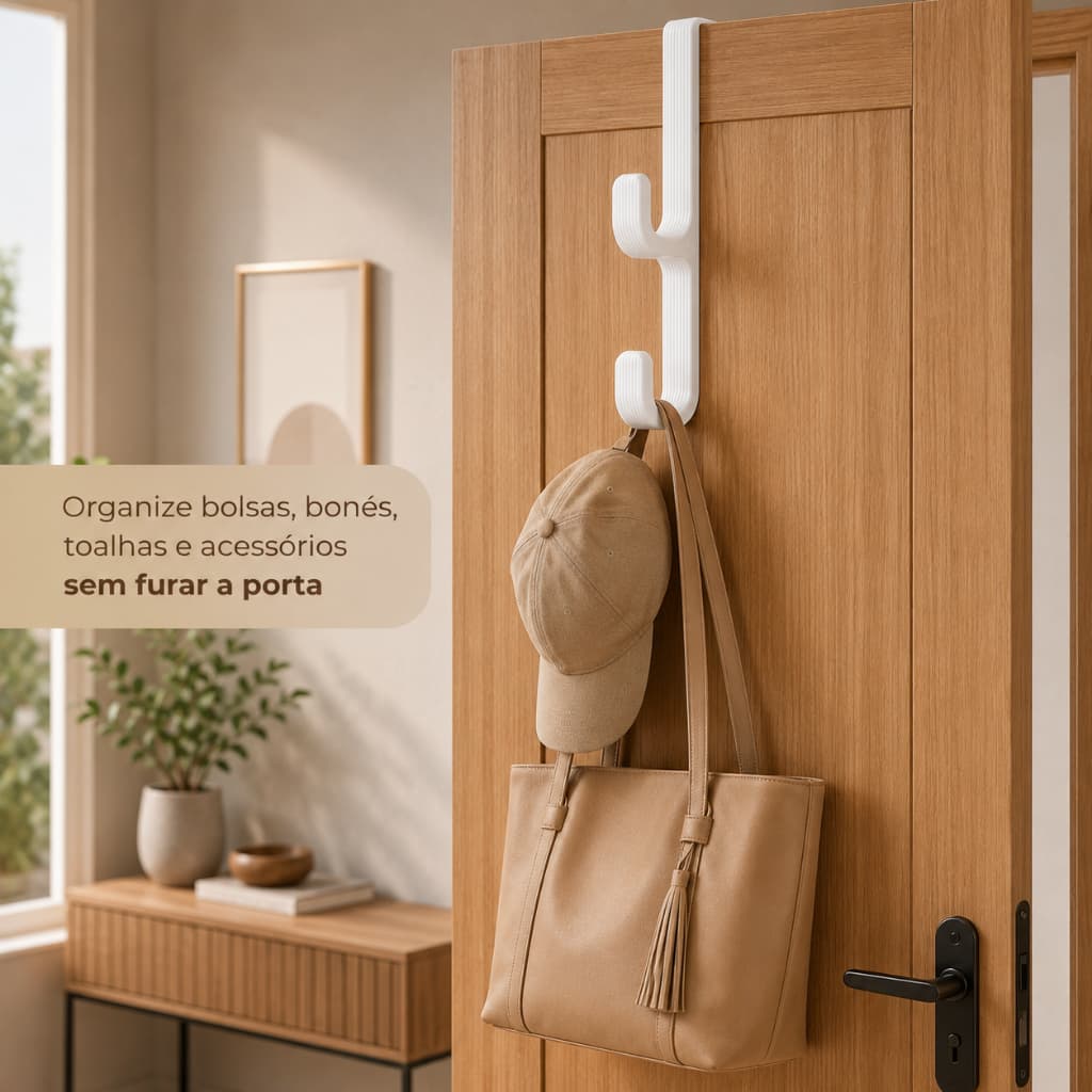 Suporte Para Porta 2 Ganchos Sem Furar | Organizador Multiuso Para Toalha, Bolsa, Mochila e Roupas