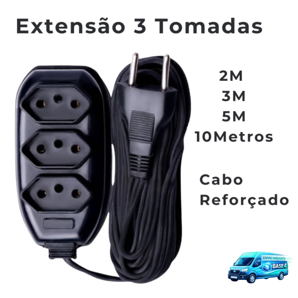 Extensão Elétrica Bivolt Com 3 Tomadas Cabo Grosso Nos Tamanhos 3M 5M e 10 Metros Alta Segurança
