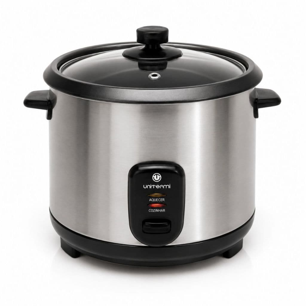 Cozedor de Arroz Elétrico 10 Xícaras Inox 700W Panela Multifuncional Tampa de Vidro 127V Legume Sopa