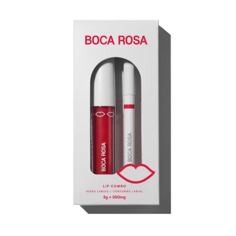 Kit Lip Combo Boca Rosa Contorno Labial + Gloss Hidra Lábios Hidratante
