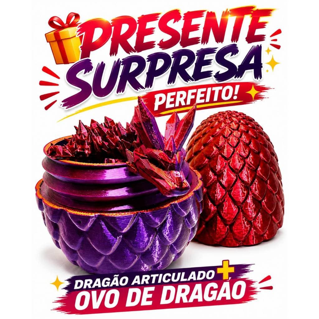 Dragão Articulado 3D 28cm com Ovo Exclusivo Flexível Sensorial Presente para Crianças e Adultos