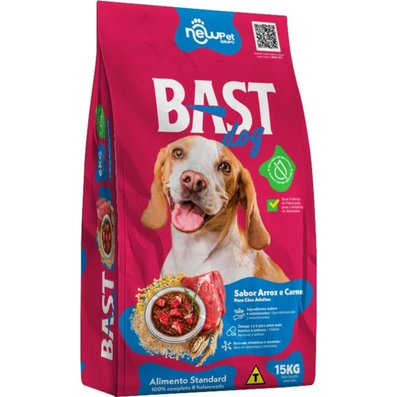 Ração Alimento para Cães Bast Dog Arroz e Carne 15kg Nutritiva Saborosa Saudável