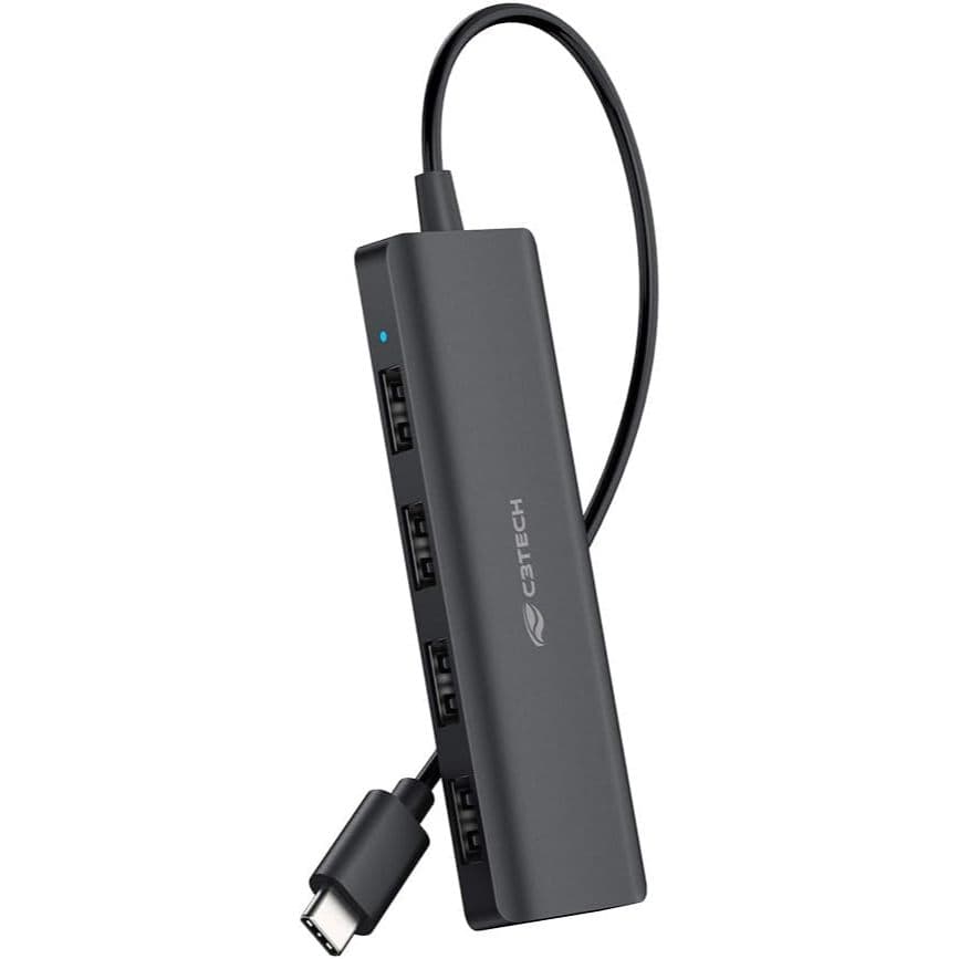 Hub USB-c C3Tech HU-C230BK com 4 Portas de saida USB-USBC Plug and Play