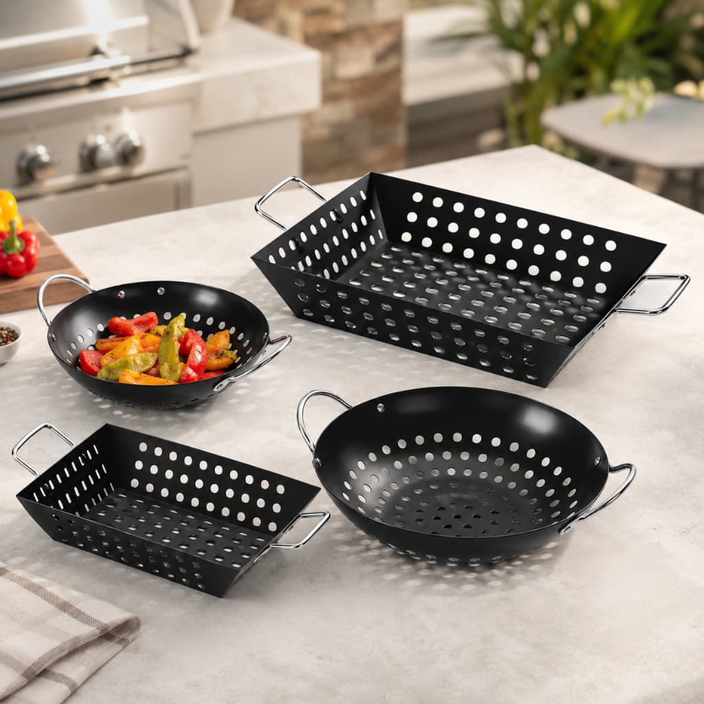 Panela Wok Redonda Quadrada 20cm 28cm Grelha Perfurada Antiaderente Mundial Churrasco Legume Porções
