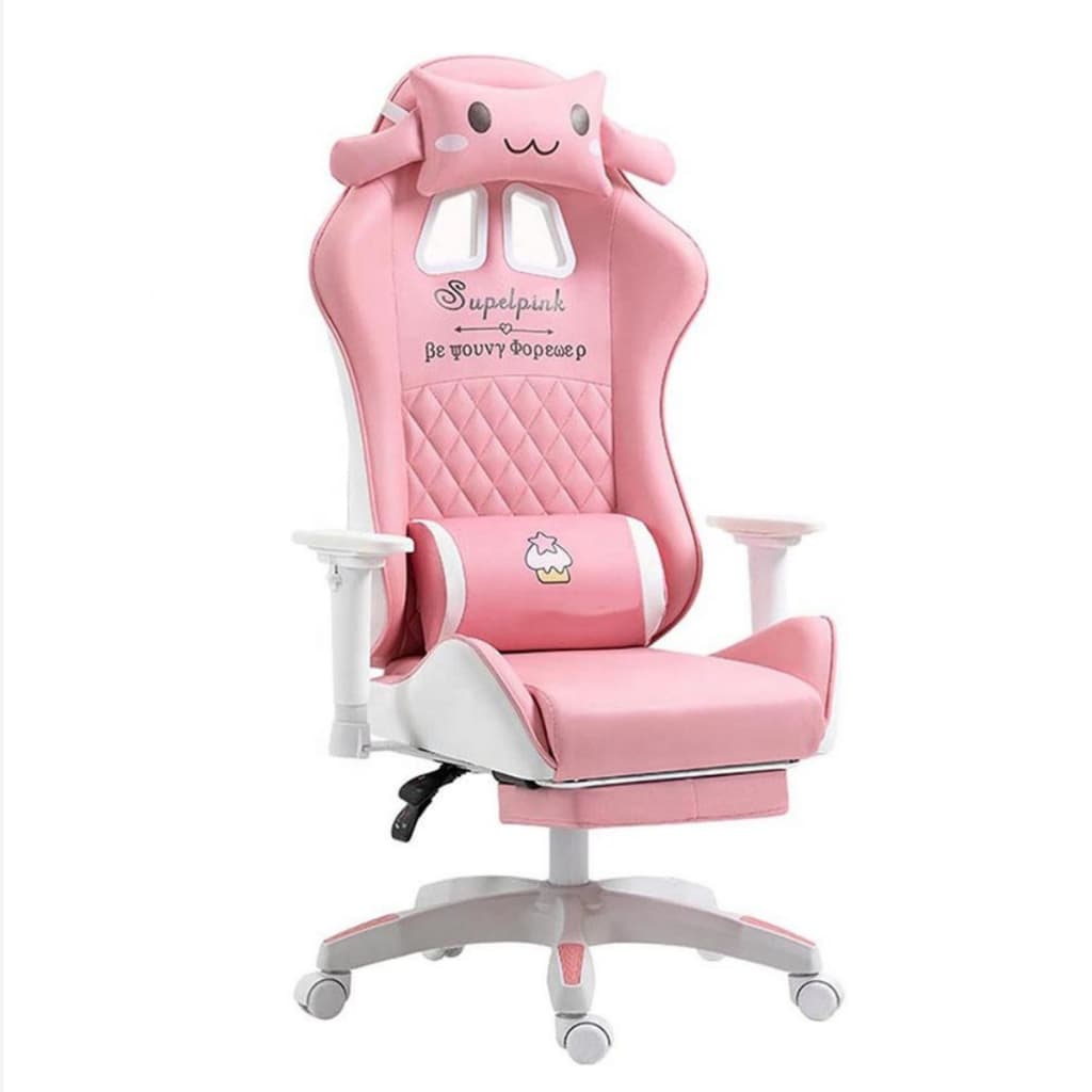 Cadeira Gamer Ergonômica Rosa e Branca com Almofadas de Suporte