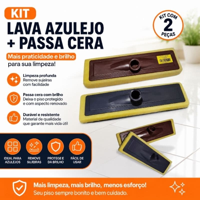 kit lava azulejo + passa cera sem cabo.Praticidade e eficiência para sua limpeza diária.