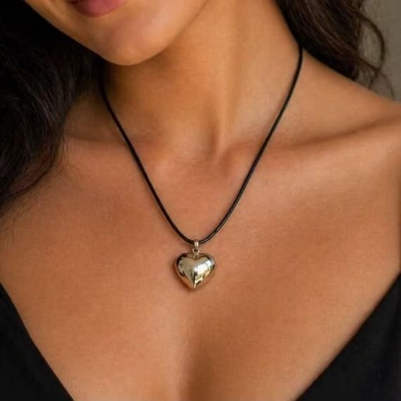 Colar Coração Prata ABS  Feminino Design Moda Luxo e  Elegante