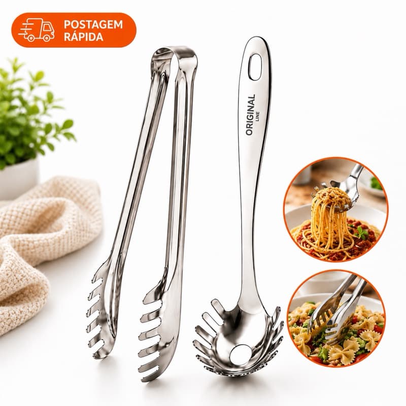 Kit Pegador e Concha Massas em Aço Inox  Utensílios para Servir Macarrão e Salada