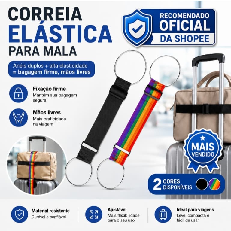 【Correia de Fixação para Mala】Correia Elástica Dupla Multiuso para Malas, Ajustável e Resistente, Bagagem Firme e Mãos