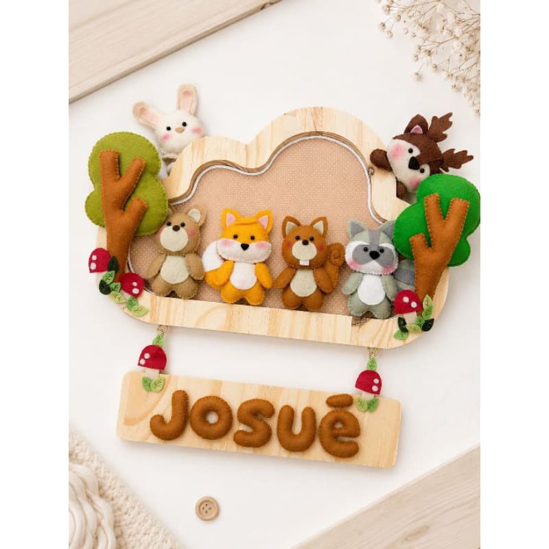 Quadro decorativo Porta maternidade bichos da floresta menino