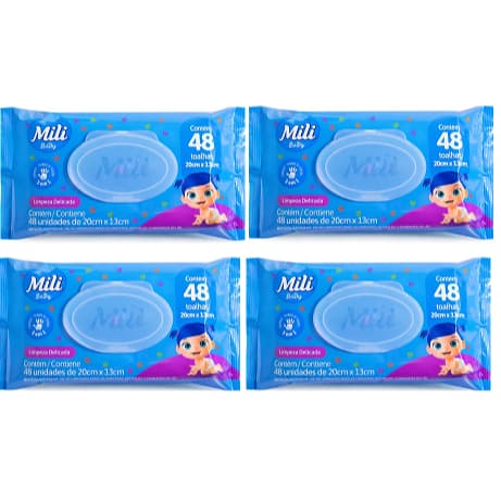 Kit 4 Toalhas Umedecidas Mili Baby com 48 unidades - Mili