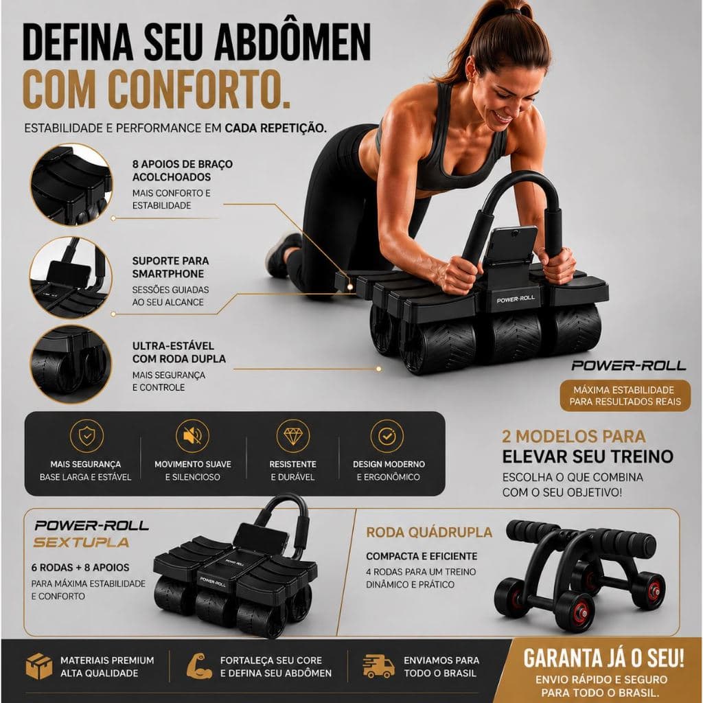 Rodas Abdominais - 2 Modelos Diferentes Sextupla com 8 Apoios e Quadrupla - Acolchoados | Mais Estabilidade e Conforto