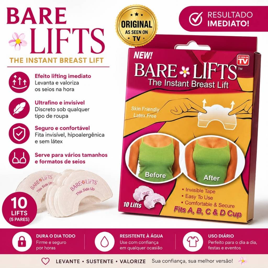 Bare Lifts Adesivo para Sustentação do Busto Invisível Sem Látex 10 Unidades (5 Pares)