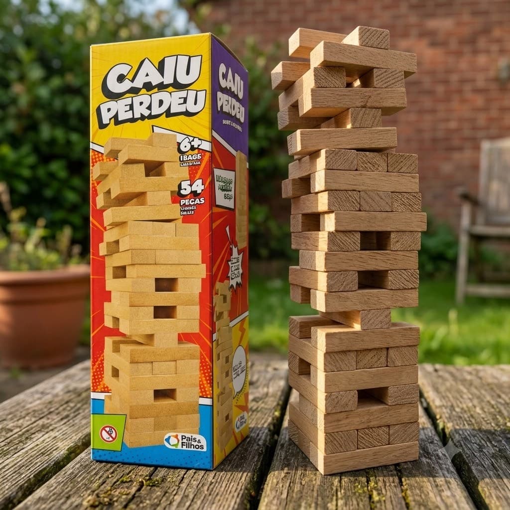 Brinquedo Jogo Mesa Caiu Perdeu Madeira 54 Peças Mdf