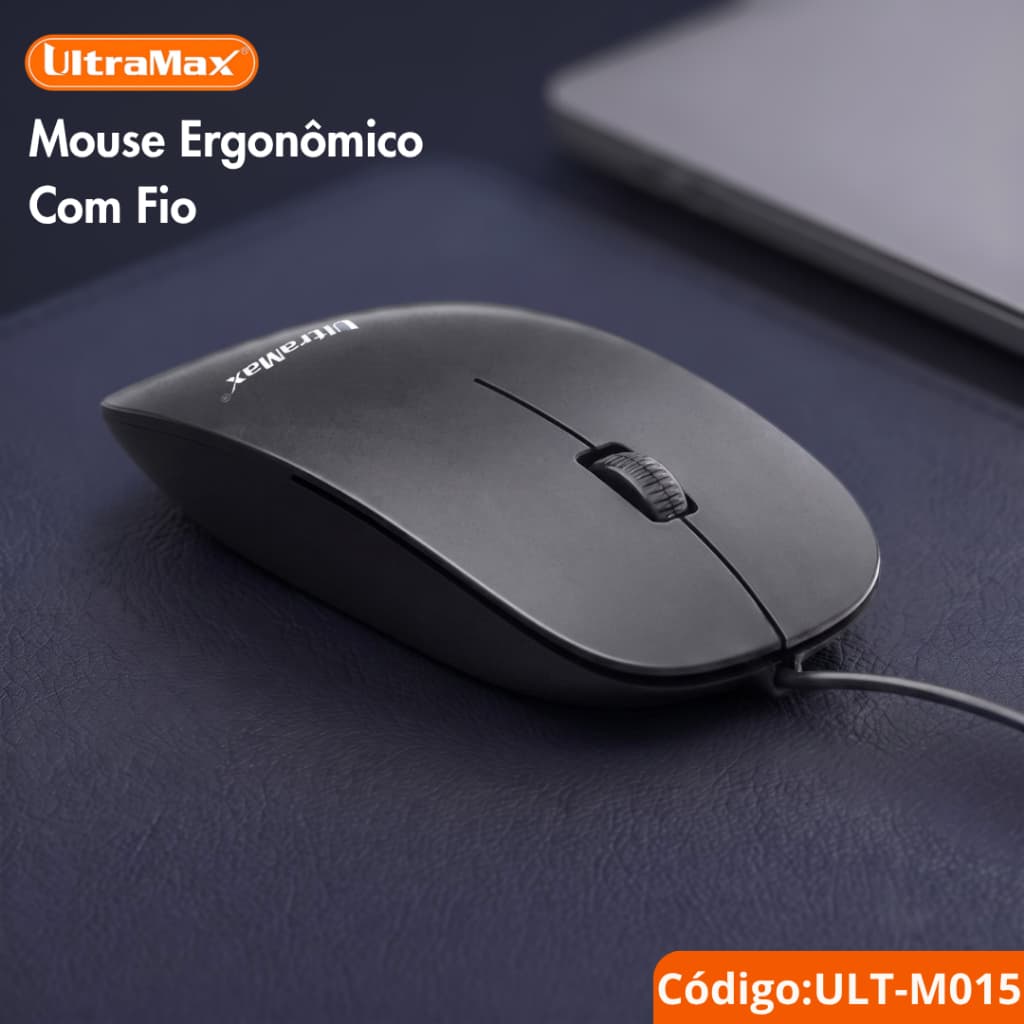 Mouse com Fio Silencioso UltraMax ULT-M015 USB Ergonômico Slim 1000 DPI