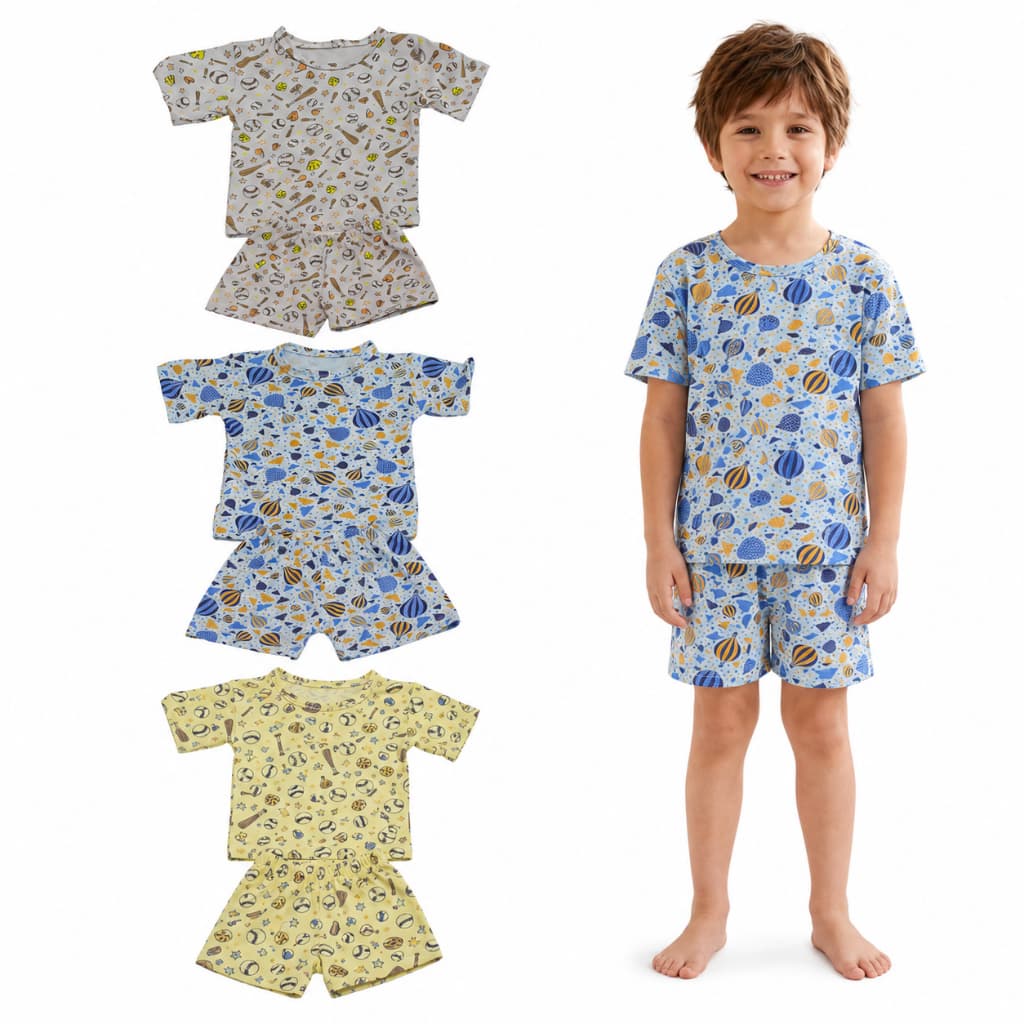 Kit 3 Pijama Infantil Masculino Algodão Menino Manga Curta Short Roupa Dormir Verão Tamanho 2 ao 16