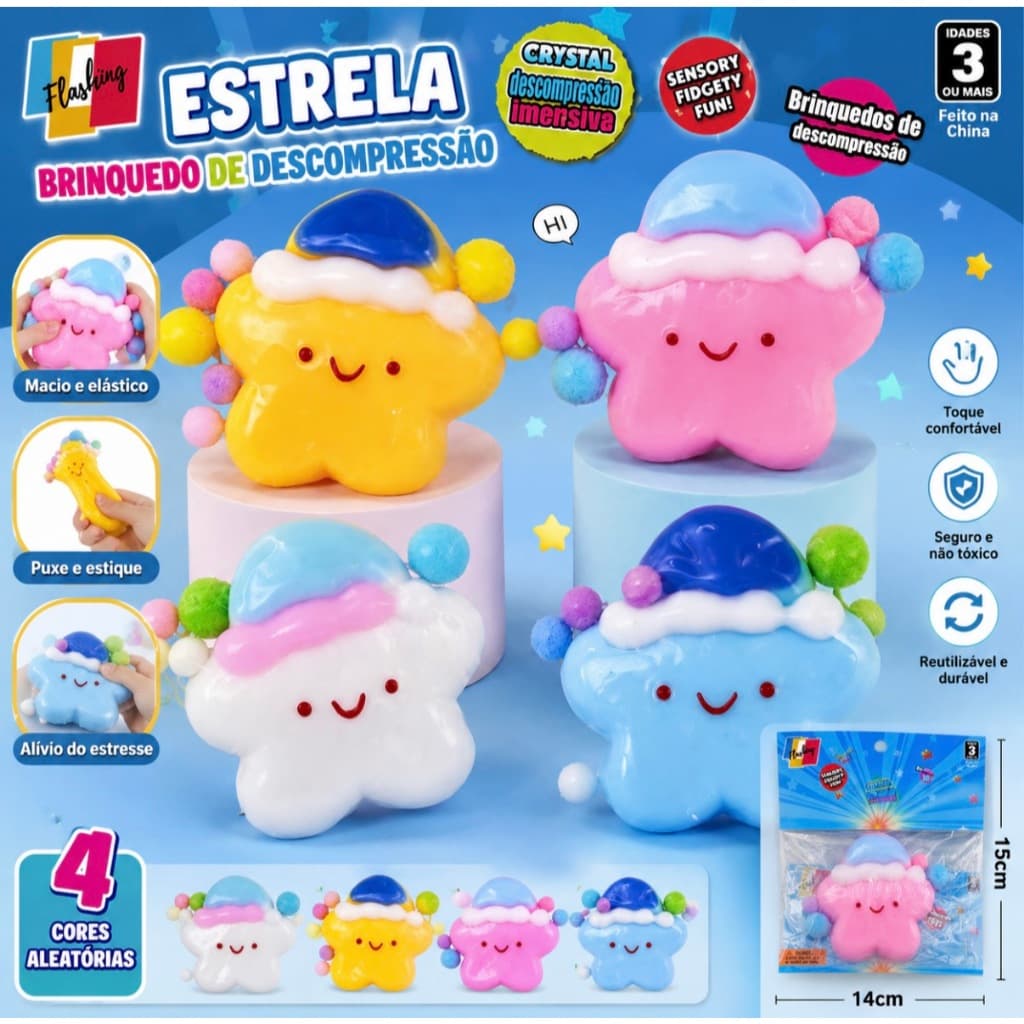 Brinquedo de Descompressão Estrela Squishy Macio Antiestresse 4 Cores Sortidas
