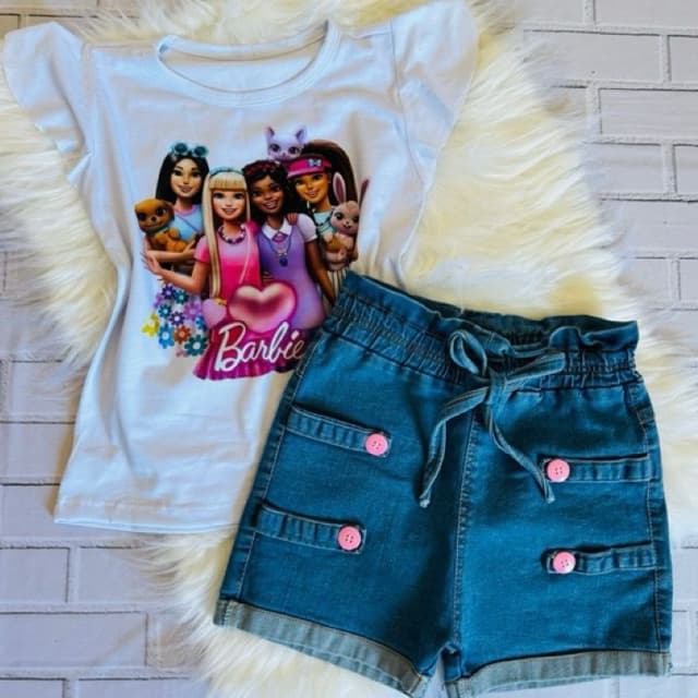 Conjunto Jeans Menina Short Blusa 2 a 12 anos