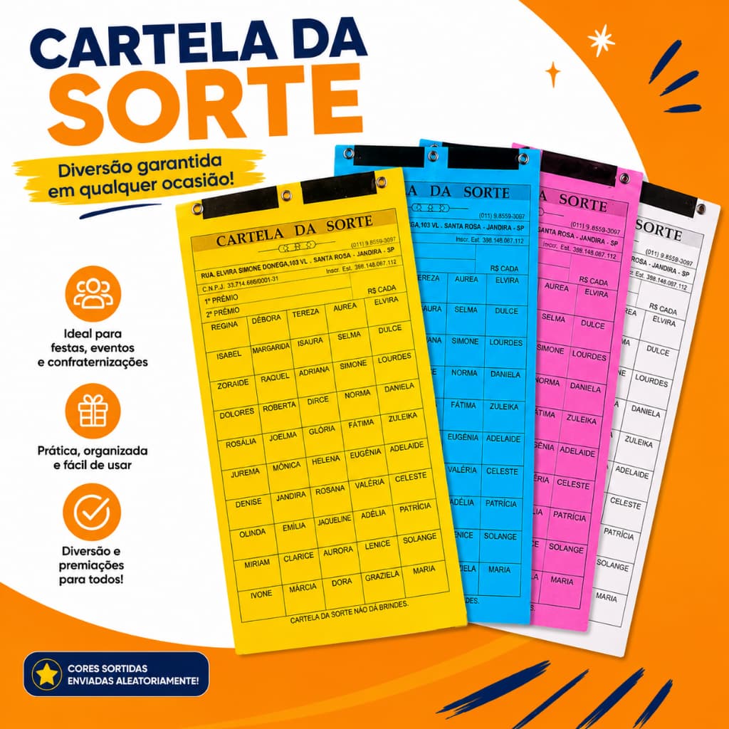 Cartela De Rifa Kit com 15 Unidades 50 Nomes