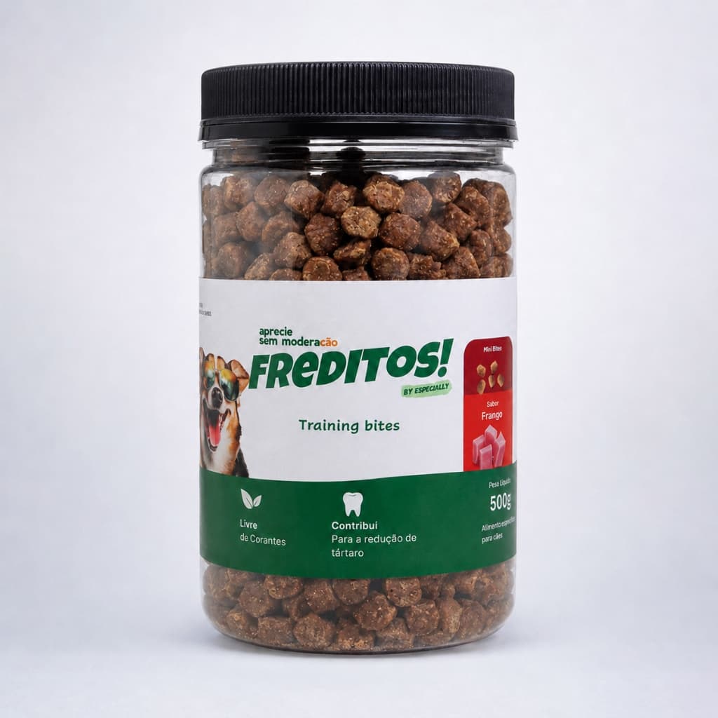 Snack Freditos Para Cães Petisco Mini Bites Sabor Frango Pote 500g