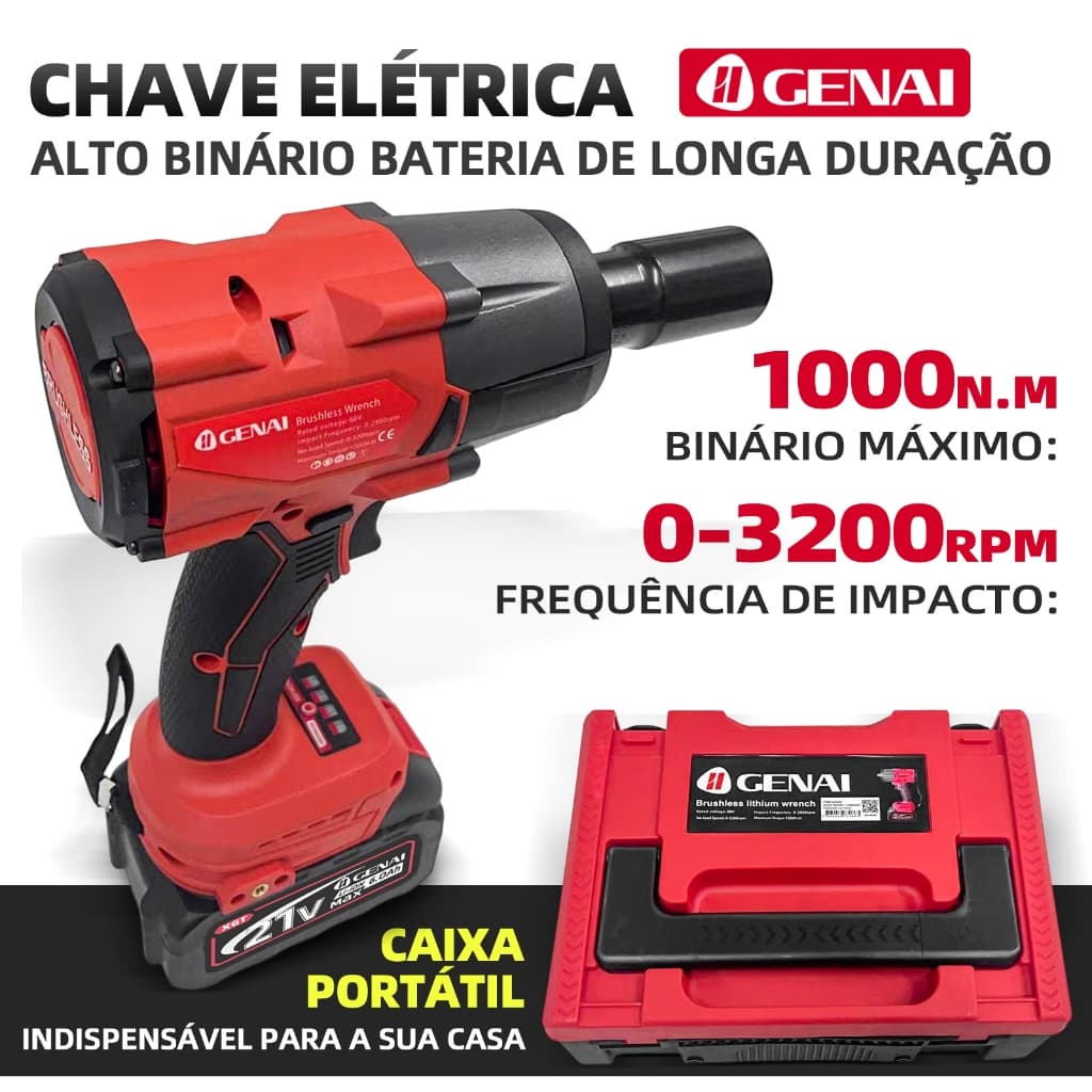 Furadeira de impacto e chave de fenda sem escova 21V 2Bateria 1000N.m + soquete 20-27mm