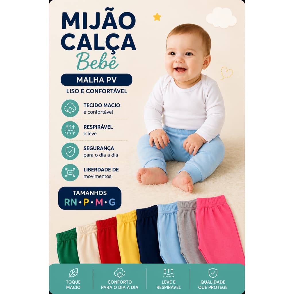 Kit 8 Mijões Bebê Calça Infatil Dia a Dia Malha PV Leve Macio RN ao G