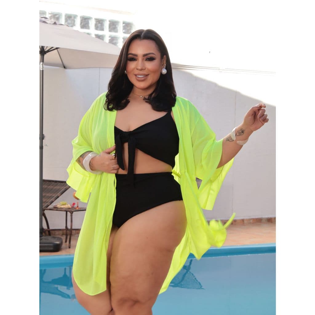 Saída de Praia Plus Size Feminina Kimono Manga Flare Amarração na Cintura ENVIO IMEDIATO