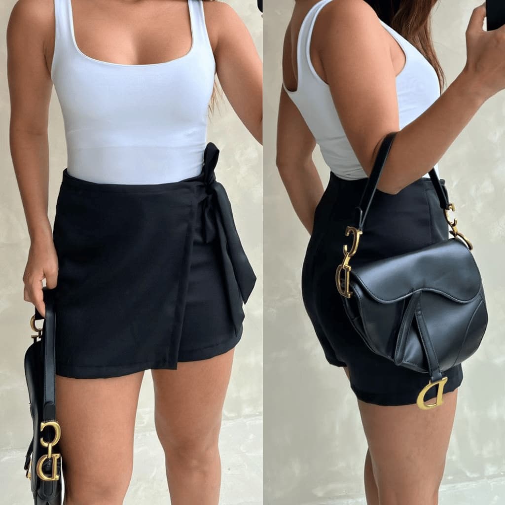 Short Saia De Alfaitaria Com Fenda Lateral  Feminino Casual Elegante