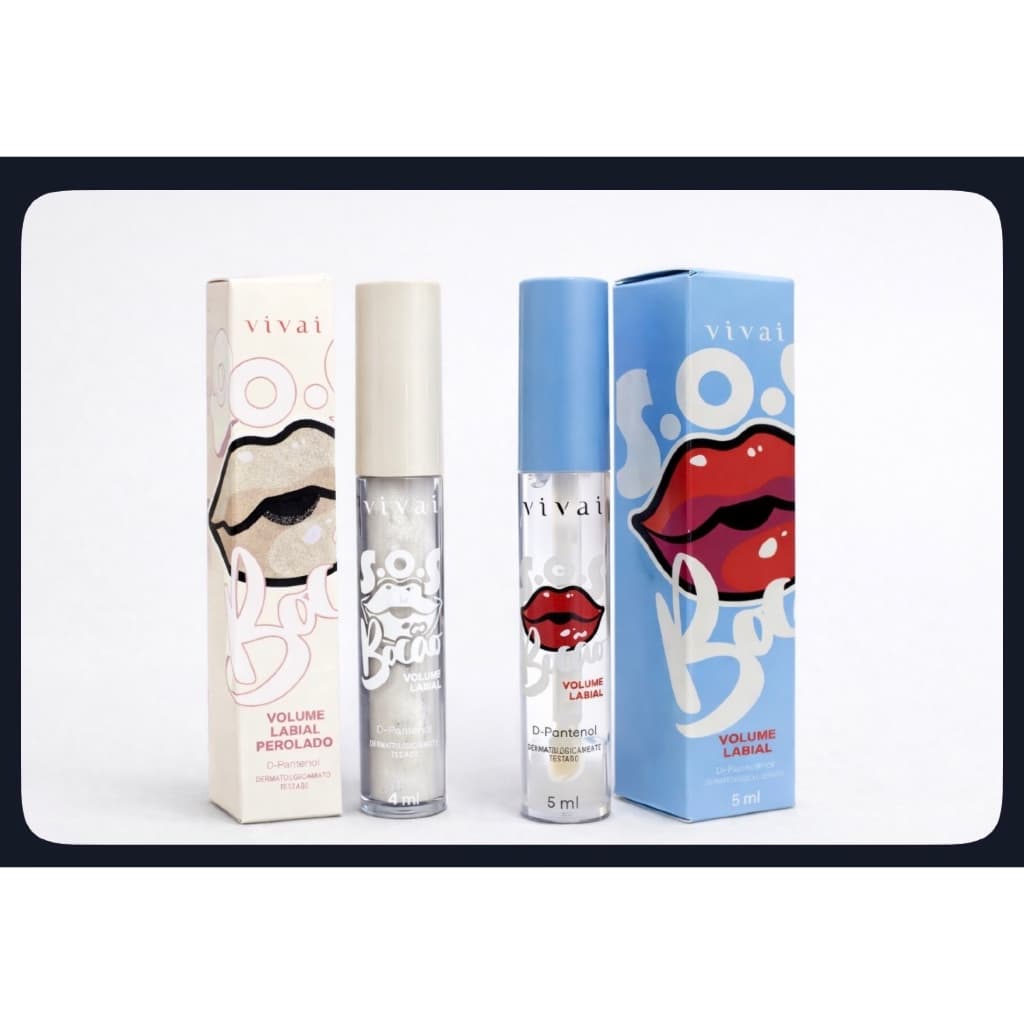 Kit SOS Volume & Brilho Vivai - Gloss SOS Bocão Volume Labial + Gloss SOS Bocão Volume Labial Perolado