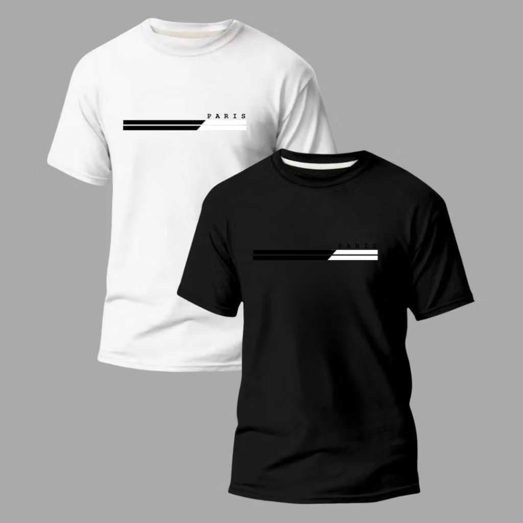 Kit 2 Camiseta Masculinas Paris Elegante Casual 100% Algodão Premiu Varias Cores