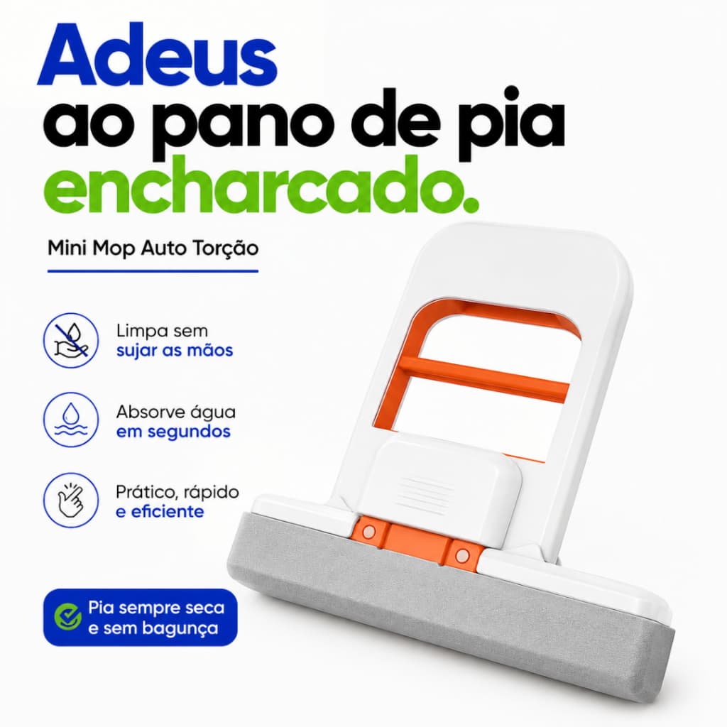 Mini Mop Absorvente para Pia e Bancada com Auto Torção