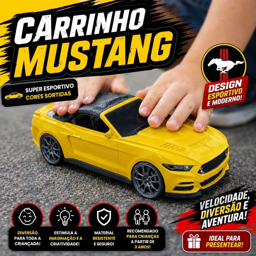 Carrinho Brinquedo Speed Car Mustang amarelo ou azul crianças