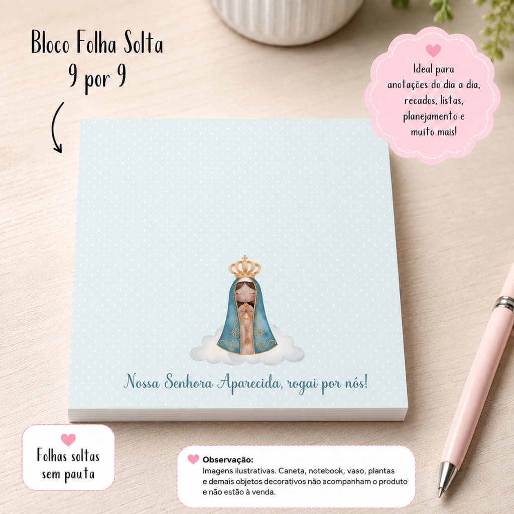 Kit 2 Blocos Folha Solta "Nossa Senhora Aparecida" 9cm por 9cm Papelaria