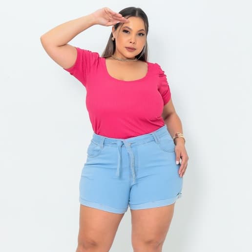 Shorts Curto Jeans Claro C Cinto Removível Plus Size Moda Plus Size