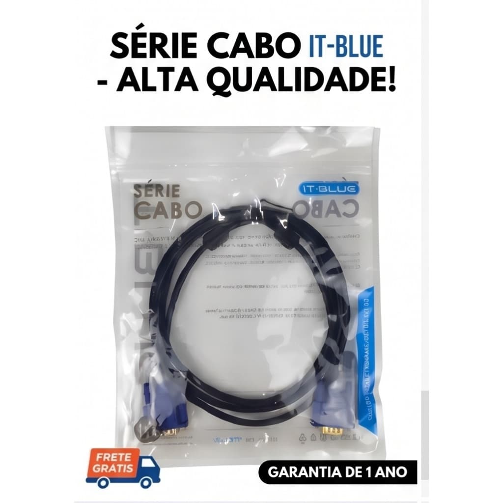 Cabo VGA Macho x Macho IT-BLUE 1.8M Filtro Anti-Interferência Para Monitor PC TV Projector