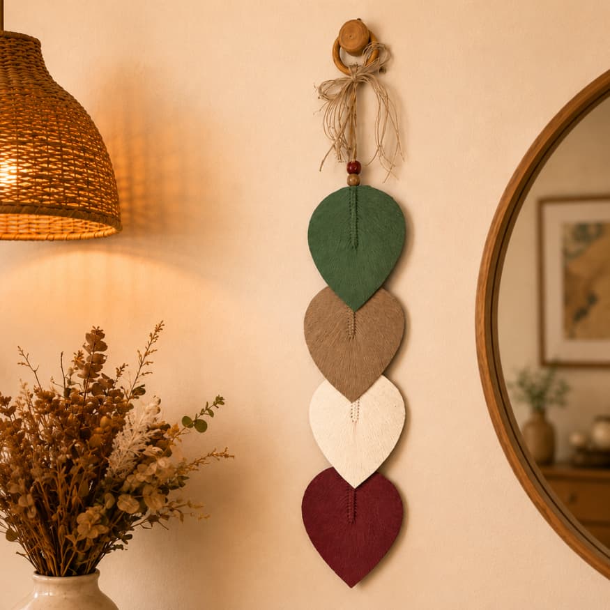 Penca De Coração 80cm Painel  Folhas Macrame Artesanal Decorativo Boho Chic