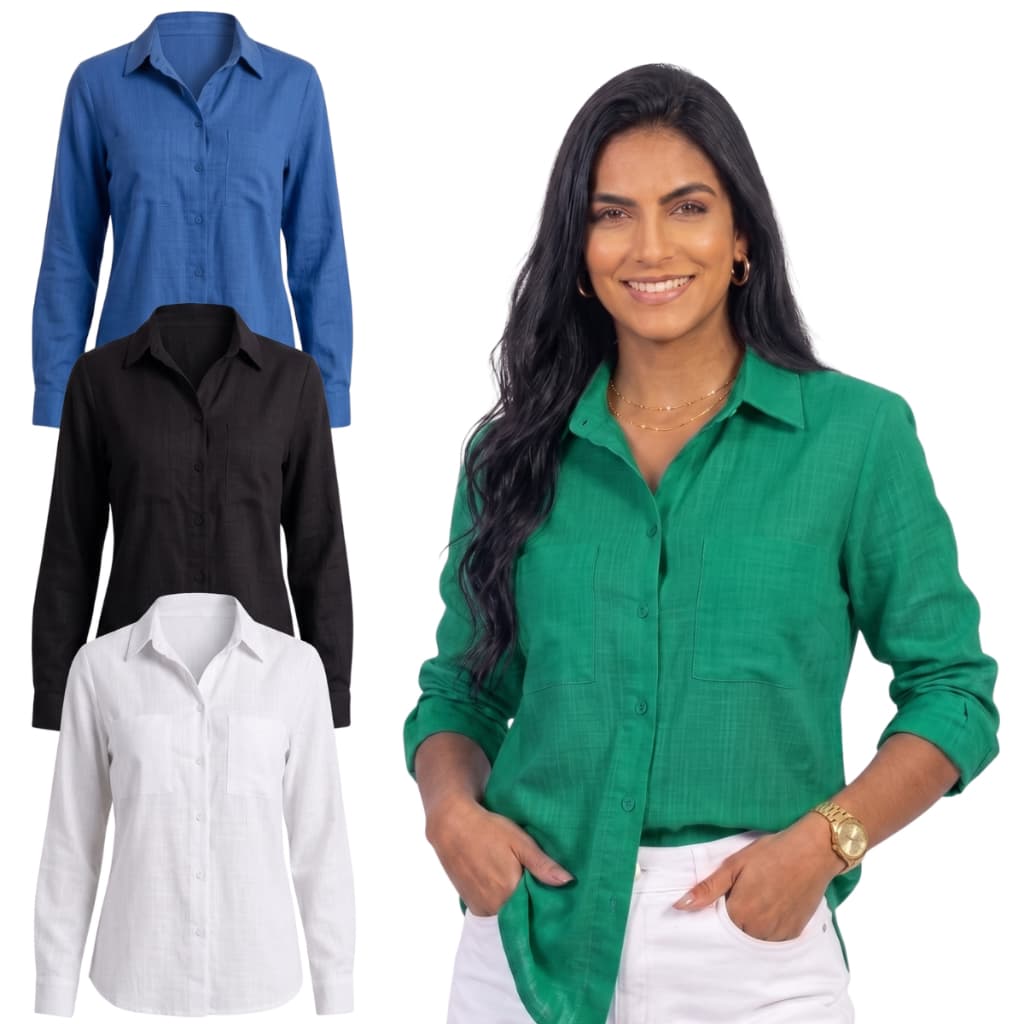 Camisa Social Kit 2un Camisa Estilo Camisete Manga Comprida Estilo Chic Uniforme Social Kit duas Unidades 2 Peças Camisa